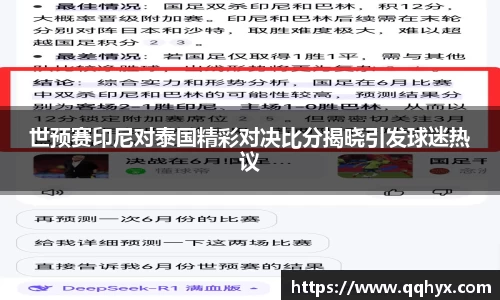世预赛印尼对泰国精彩对决比分揭晓引发球迷热议